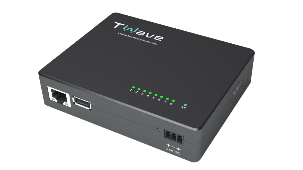 Black industrial network module with LED indicators