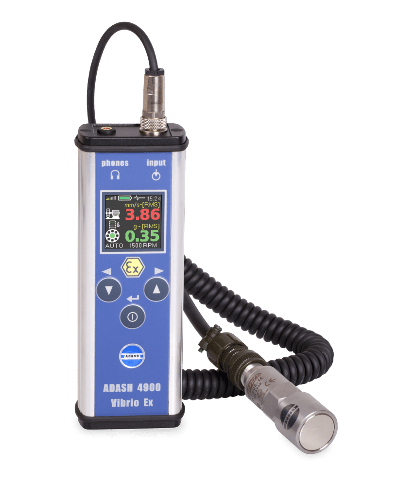Handheld vibration meter with sensor and cable
